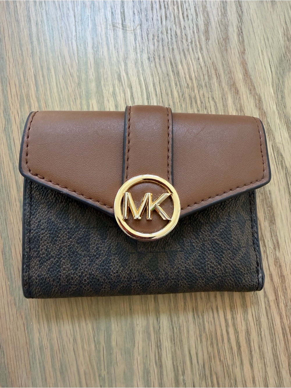 Michael Kors Brown and Dark Brown MK Logo Compact Wallet